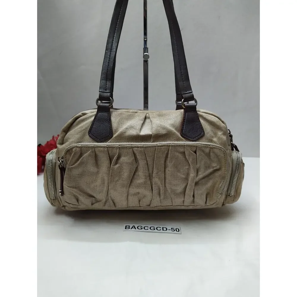 MZ Wallace Beige Leather Zipper Pockets Double Handles Satchel Shoulder Bag